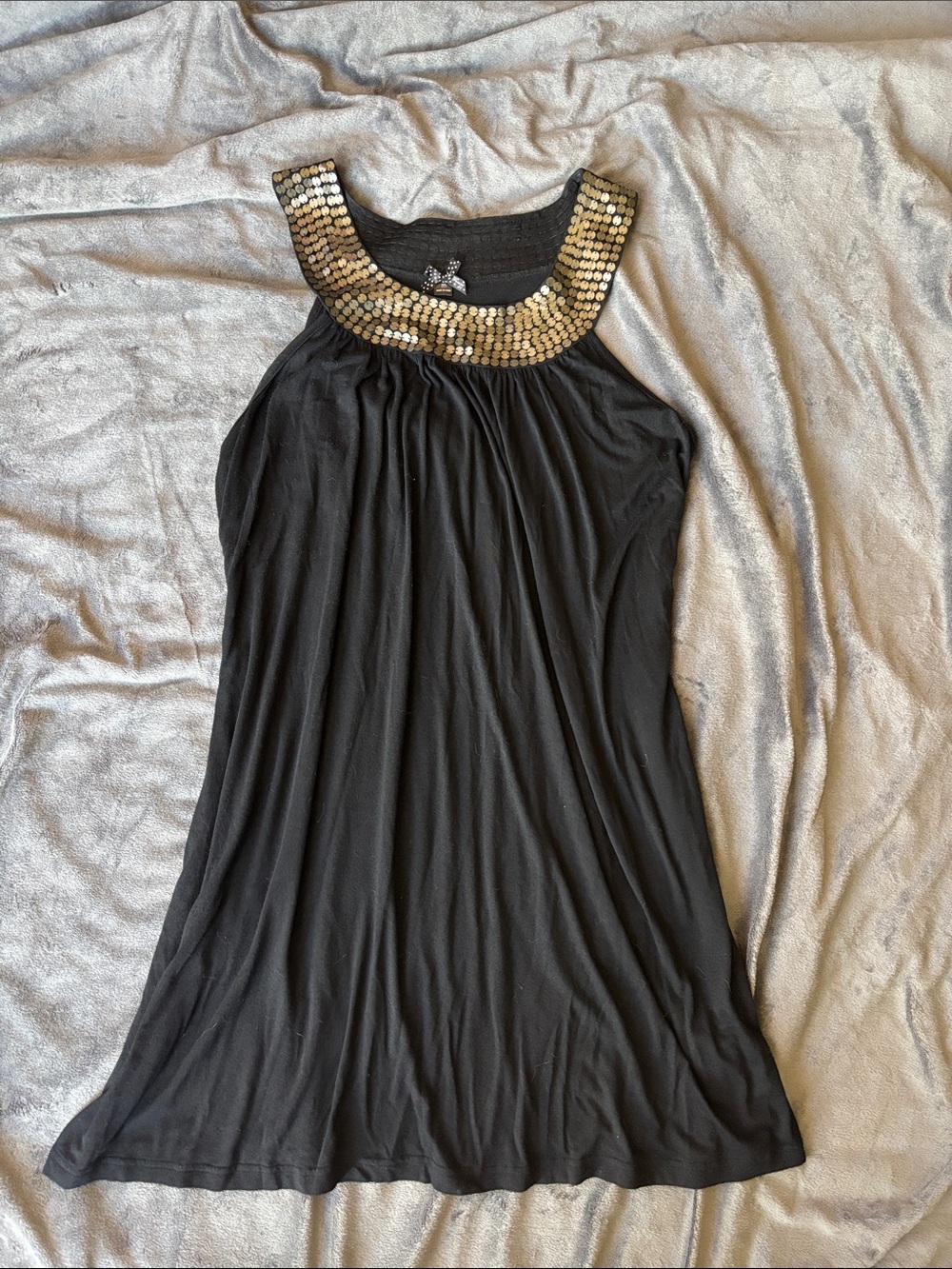 Forever 21 Black Tank Top with Gold Sequin Neckline